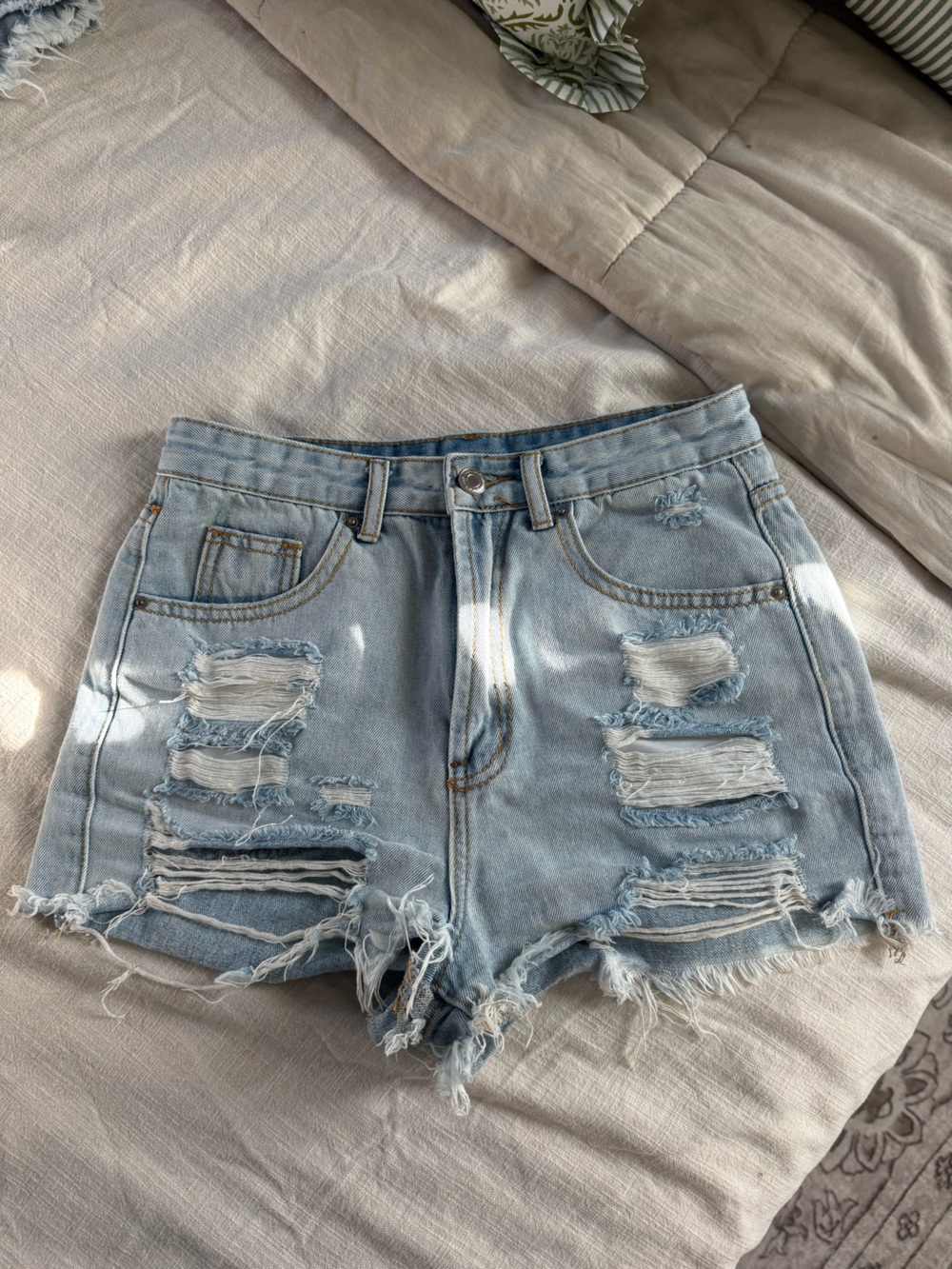 SHEIN Light Blue Distressed Denim Cutoff Shorts